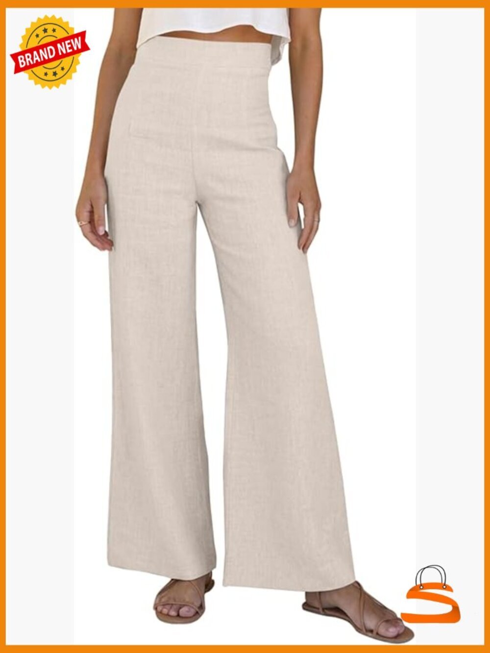 High Waist Wide Leg Linen Palazzo Pants Flowy Trousers Travel Beach